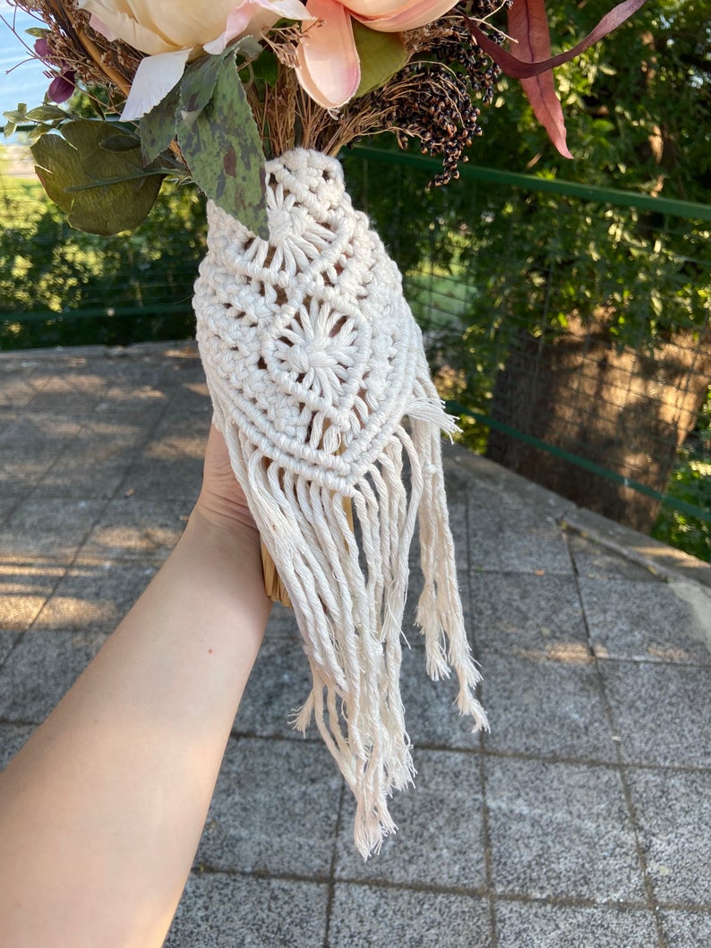 Enveloppe de Bouquet de mariage en macramé | Accessoire de mariée | Enveloppe de fleur de mariage | Enveloppe en macramé