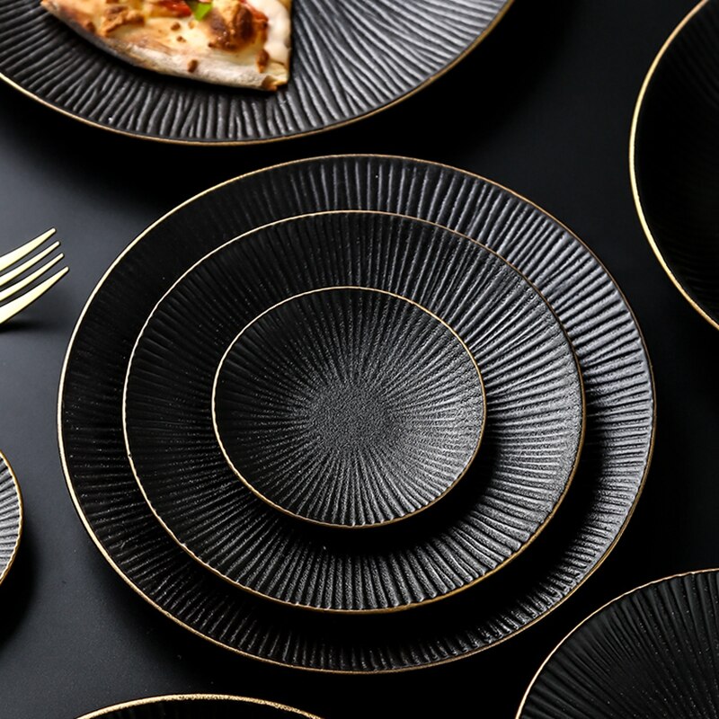 Vaisselle de table, noir mat, accent assiette à dessert, accent assiette à steak ménagère service de table