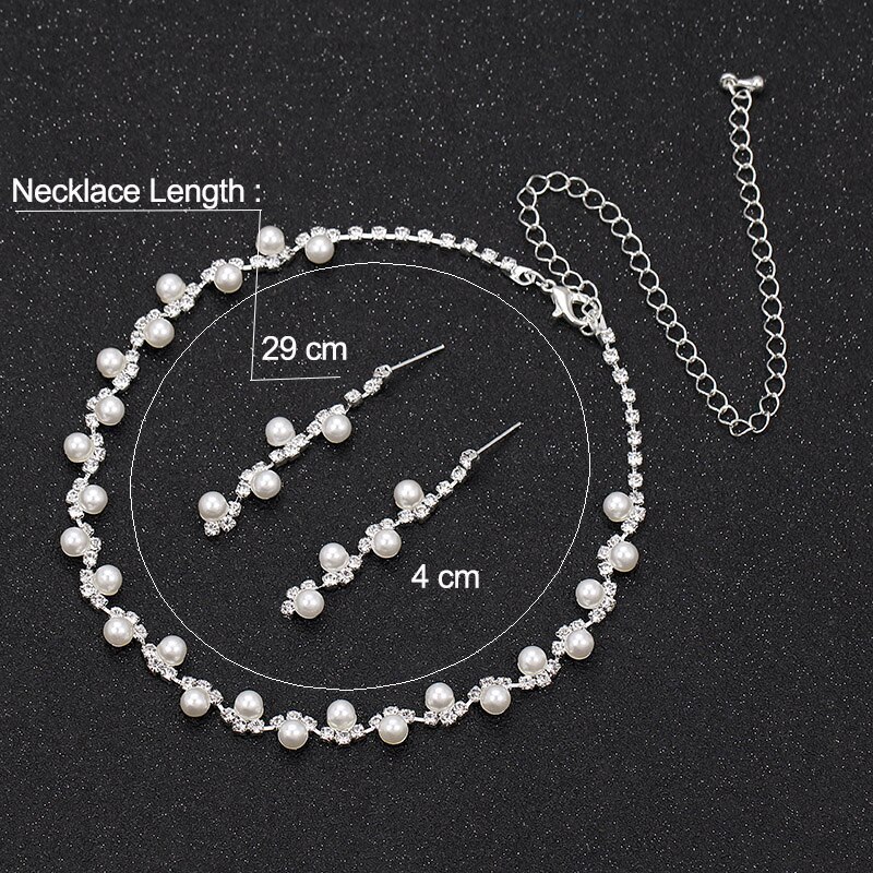 TREAZY Simulated Pearl Bridal Jewelry Sets Rhinestone Choker Necklace Earrings African Wedding Jewelry Sets for Women