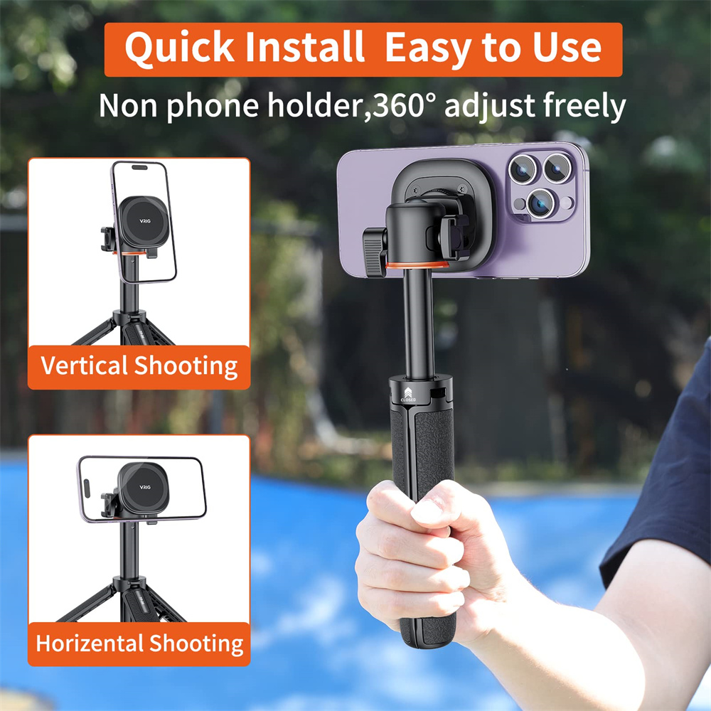 Trípode magnético extensible para Selfie Stick w 1/4 ", anillo de montaje para teléfono celular, soporte para Magsaf, iPhone 15, 14, 13, 12
