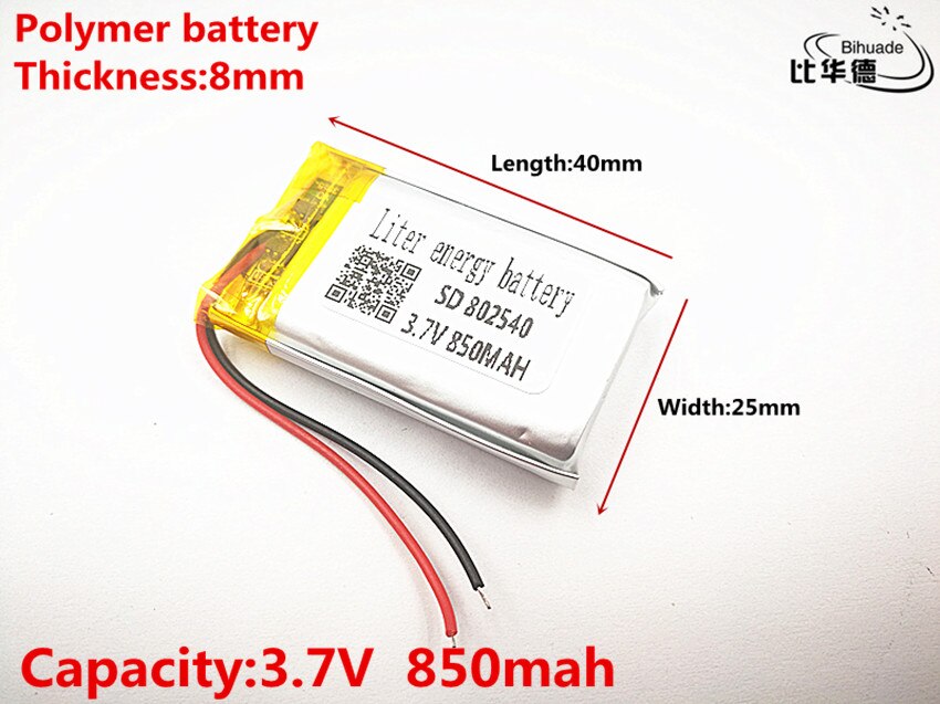 Batteria Lipo 3.7V 850mAh 802540 Per Fotocamera, GPS, Dashcam, Mp4 - XINJ