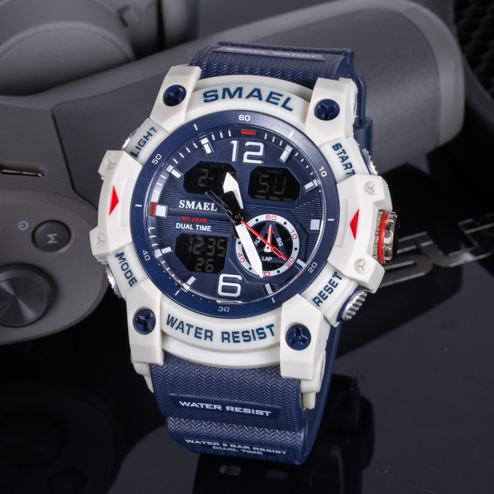 SMAEL – montre de sport pour hommes, double affichage LED, numérique, Quartz, étanche, chronomètre pour étudiants, horloge pour jeunes