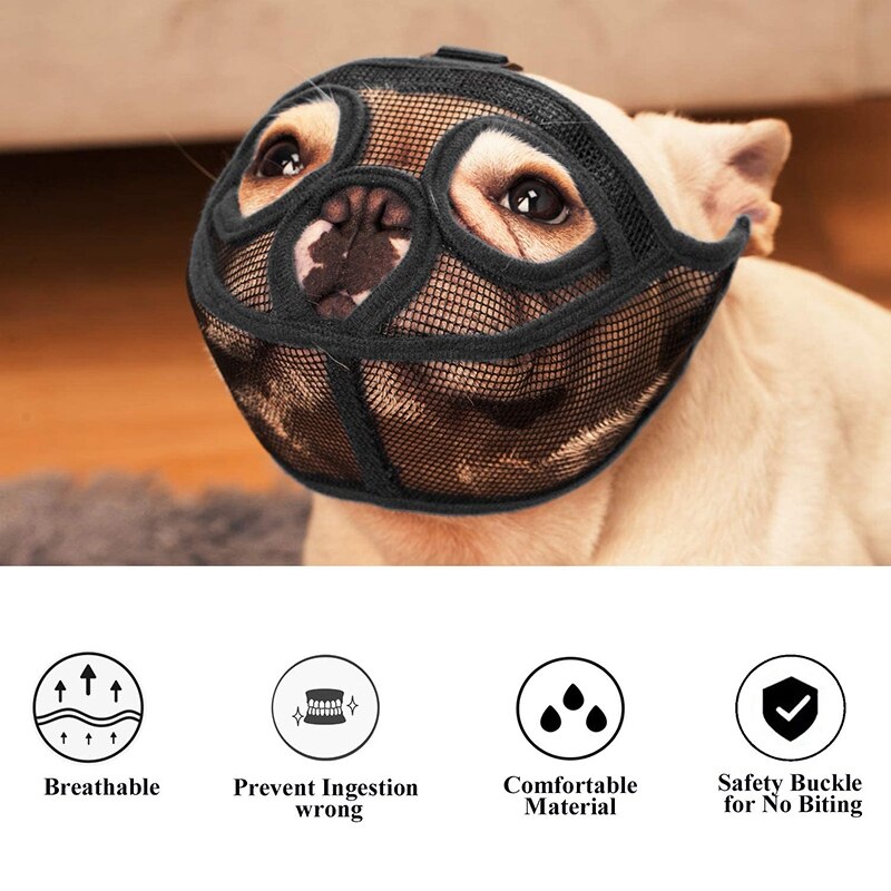 Short Snout Dog Muzzles- Adjustable Breathable Mesh Bulldog Muzzle for Biting Chewing Barking Training Dog Mask