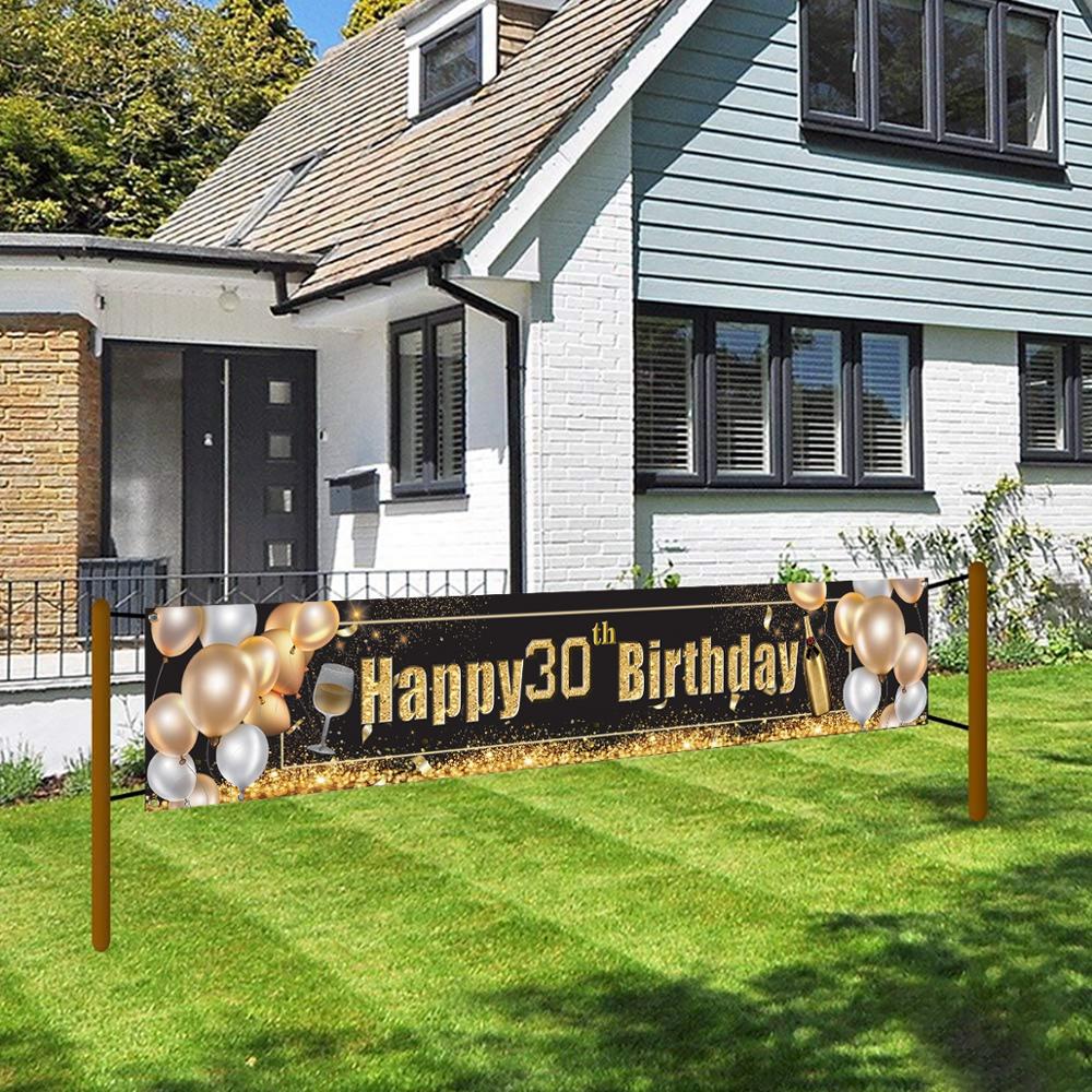 Black Gold Outdoor Birthday Banner Happy 30th 40th 50th Birthday Party Decor Adult 30 40 50 Year Birthday Anniversary Party Sup