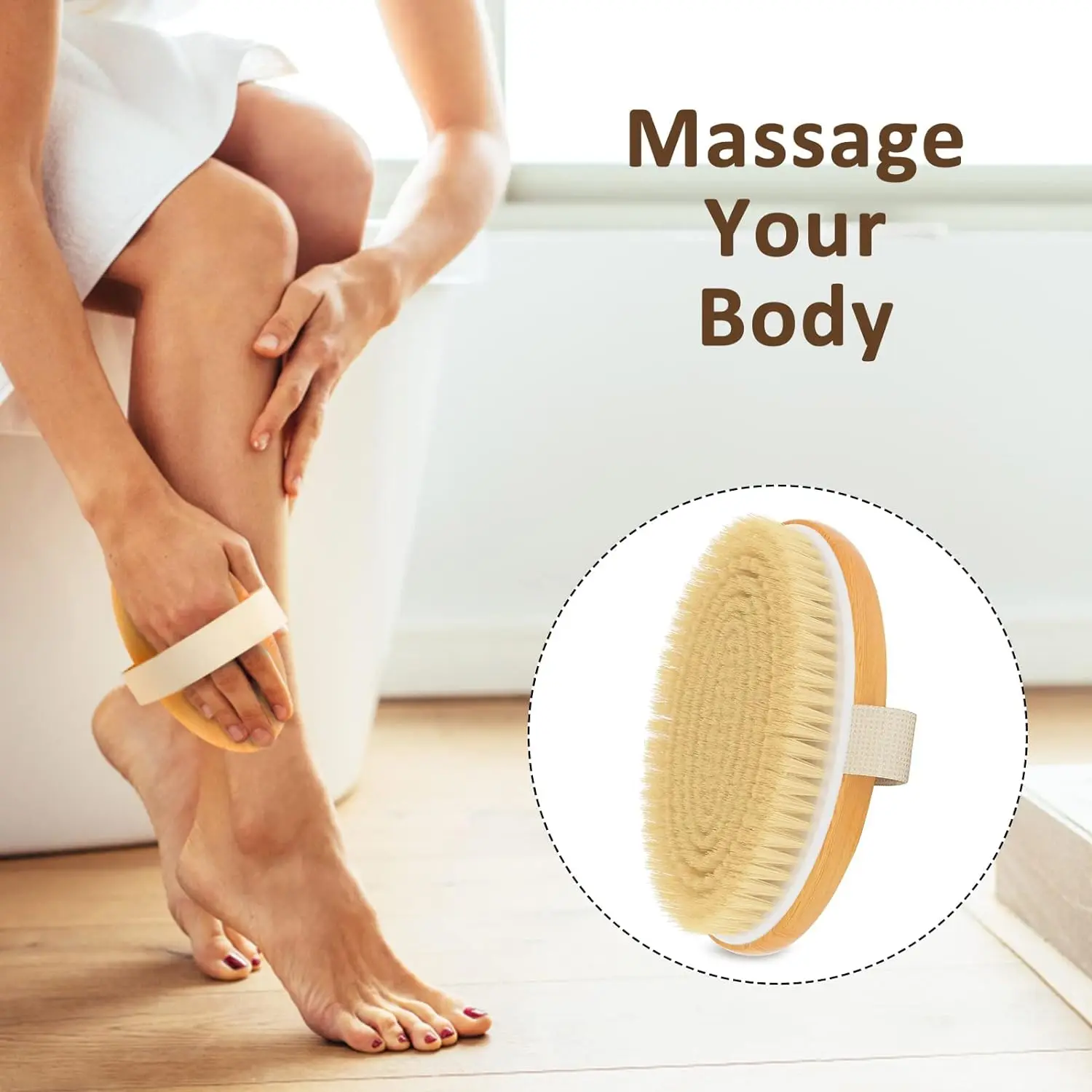 Tragbare tragbare Duschbürste aus natürlichem Holz, nasse, trockene Haut, Körperborstenbürste, weiche SPA-Bürste, Badmassagegerät