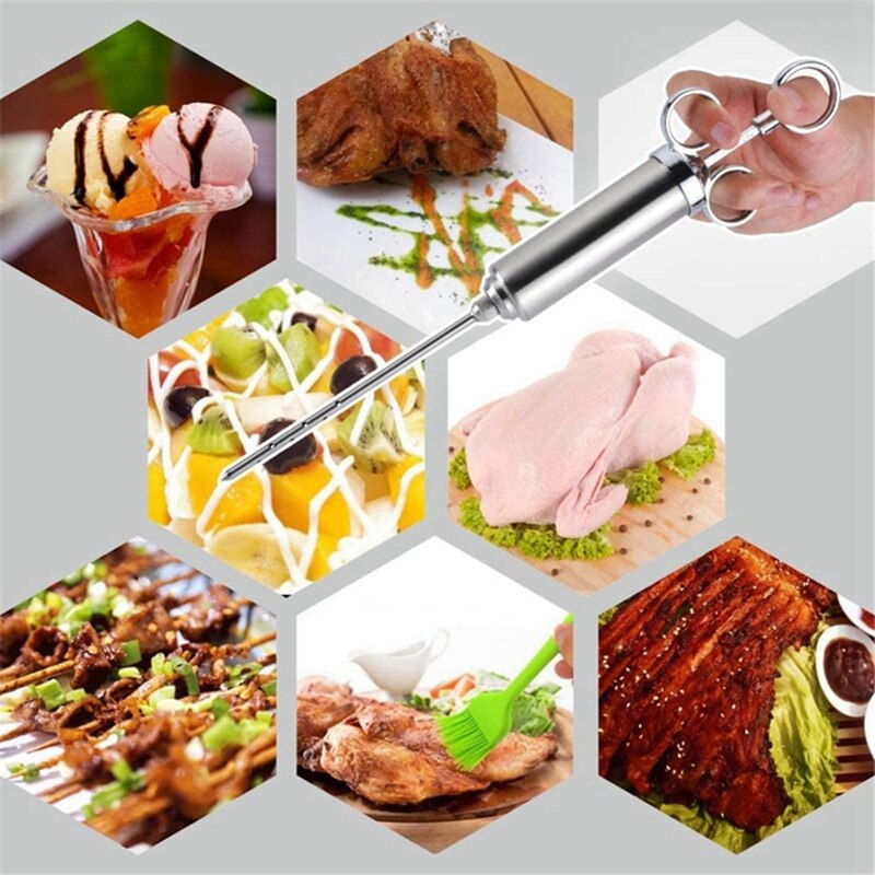 Fleisch Injektor, mit Nadeln & Pinsel, Würzen & Marinade Injektor Geschmack Spritze, für Huhn, Steak, braten, Schweinefleisch