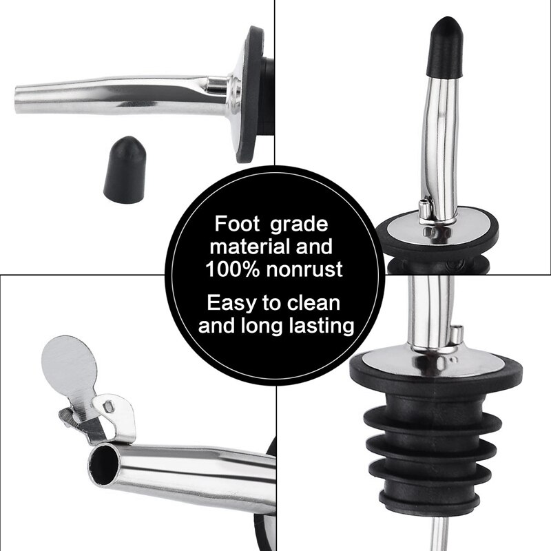 12 Pack Stainless Steel Classic Bottle Pourers Set, Liquor Pourers with Caps, Tapered Spout with Rubber Dust Caps and 1 Free Cle