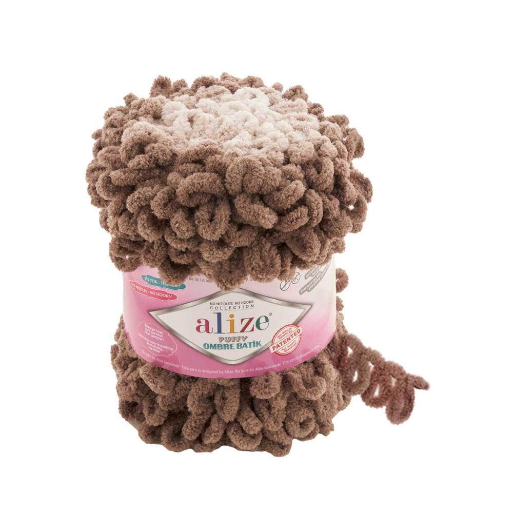 Finger Knitting Yarn - Easy Knitting - NO SKEWERS - NO NEEDLES - BIG - 55 Meters(600gr) - 11 Color - Alize Puffy Ombre Tie Dye-DIY