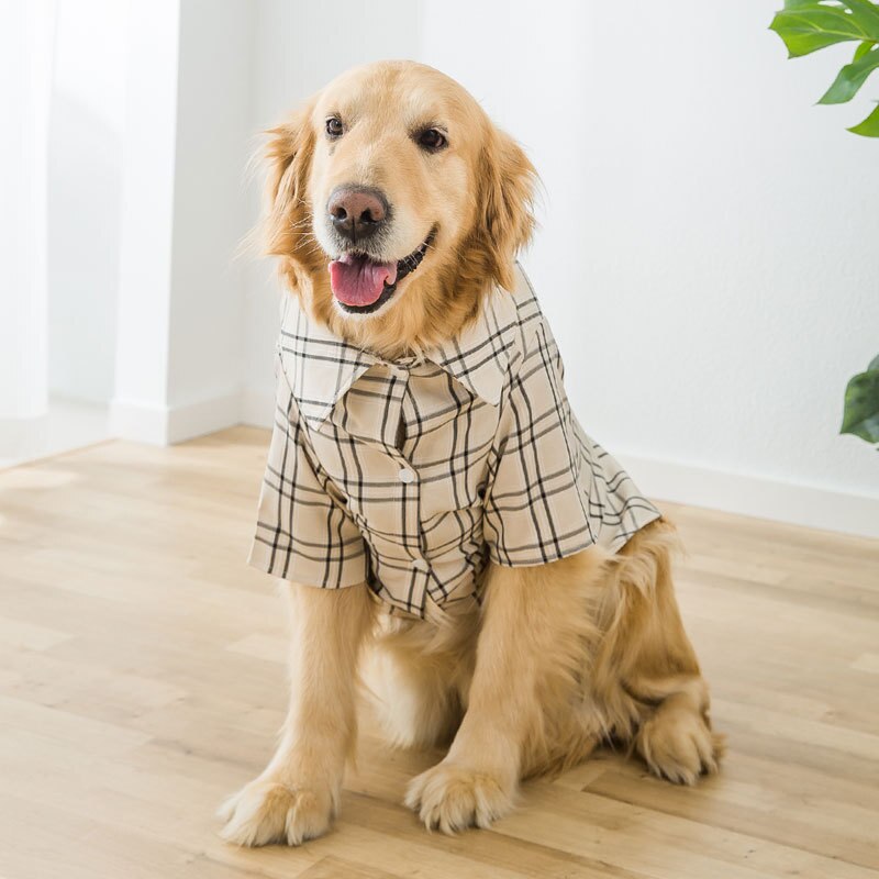 Camiseta clásica de rejilla a cuadros para mascotas, ropa para perro, atuendo con estilo, blusa de gran tamaño con solapa para perros medianos y grandes