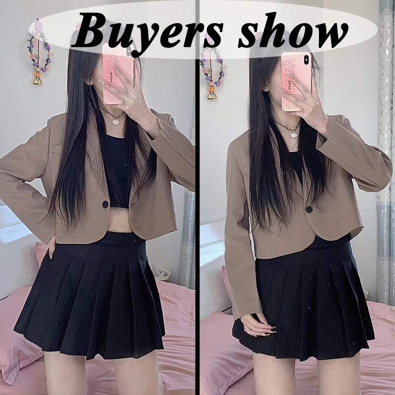 Cropped Blazers for Women Korean Long Sleeve Button Up Suit Jacket Woman All Match Office Blazer Female