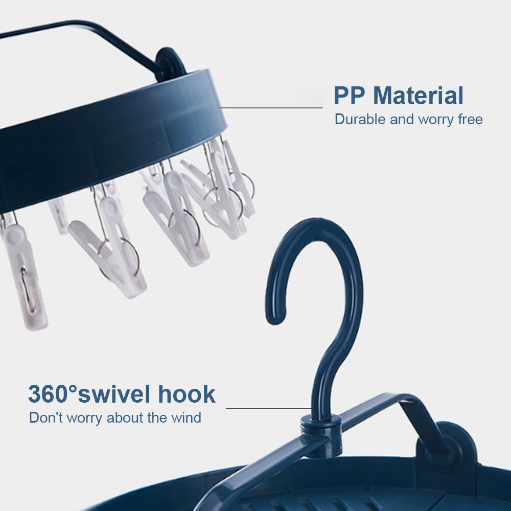 18 Clips pliable vêtements étendoir 360 degrés rotation coupe-vent étendoir porte-chaussette pince à linge chaussettes sous-vêtements maison cintre