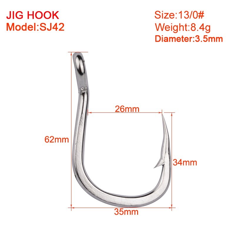 20pc Saltwater Fishing Hook SJ42 JIGGING HOOK 3/0#-11/0# Model Stainless Steel Fishhook Made in Taiwan: 13 0