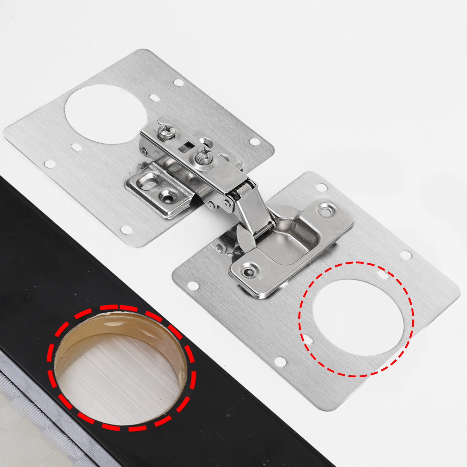 Cabinet Hinge Repair Plate Kits Stainless Steel Door Hinges Mounting Plate with Hole Replacement Bracket for Cupboard Furniture