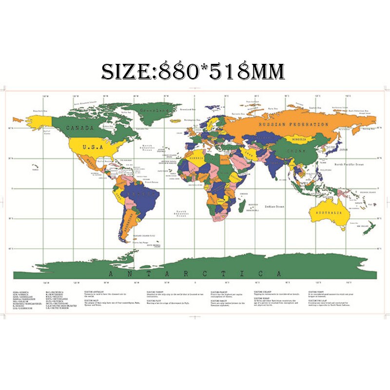 1Piece Deluxe White Scratch Off World Map 88x 52cm White Map Scratch With Cylinder Packing Room Decoration Wall Stickers