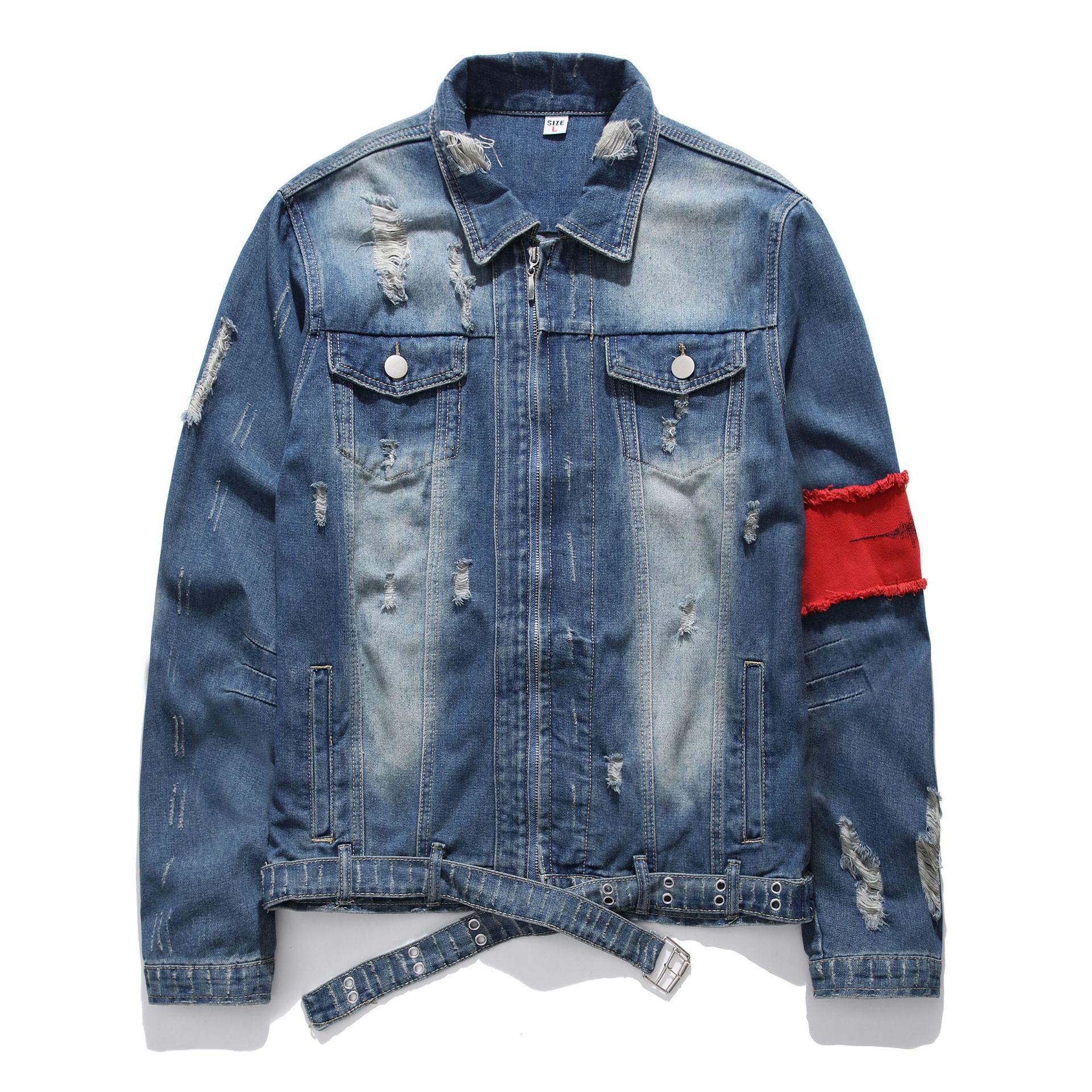 fermeture éclair détruit jean veste de vol hommes déchiré Denim vestes Hip Hop pardessus