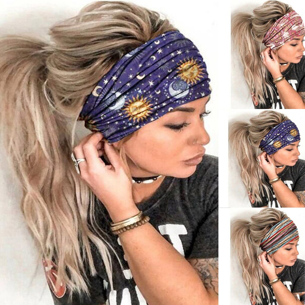 Snelle Levering Snelle Levering Vrouwen Star Moon Gedrukt Accessoires Hoofdband Elastische Hoofd Wrap Haarband Bandana Absorptie-Maskers