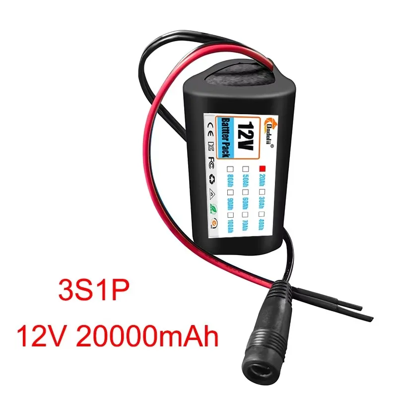 12V 18650 Battery Pack 2000mah 3S1P Li-ion Rechargeable Batteries with BMS Lithium Cells Protection Board +12.6V Charger: Beige