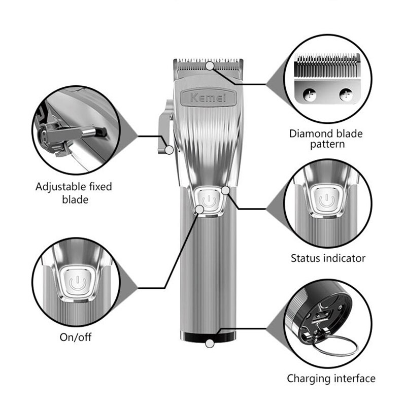 Kemei elektrische knipmachine voor heren, tondeuse, trimmer, tondeuse, kapper, kortharig, man