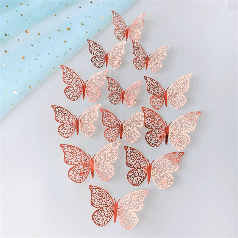 12 Stuks Vlinder Gelukkige Verjaardag Cake Topper Party Wedding Decor Cake Insert Vlag Verjaardag Topper Diy Bakken Cake Decorating Gereedschap: 12pcs-P-Rose Gold