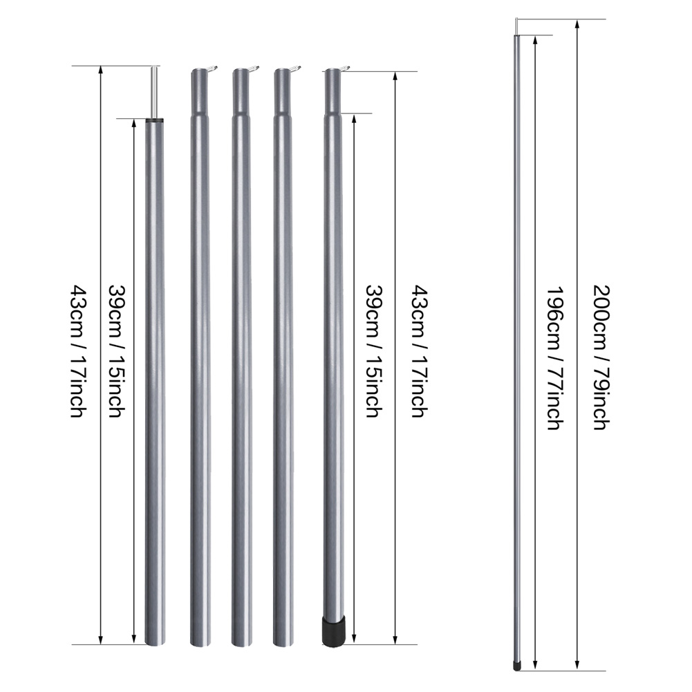 impostato di pali per tenda telescopici da 2 m, impostato di 2 pali pieghevoli da campeggio leggeri e regolabili per escursioni a baldacchino da passeggio