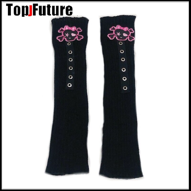 Calcetines largos de punto para mujer, medias elásticas hasta la rodilla, cálidas, estilo gótico, Hip-hop, Rock, Punk Skull / Love Heart,: black skull