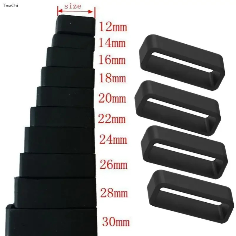 Rubberen horlogebanden Zwarte band Loop Ring Siliconen horlogebanden Accessoires Houder 12 14 16 18 20 22 24 26 28 30 mm Locker 4 stuks: 15Mm