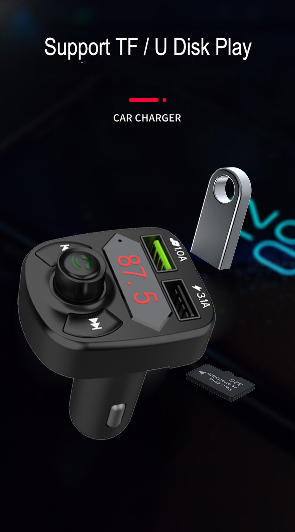 Jinserta Bluetooth 5.0 Fm Radio Transmitter Car Handsfree Bellen Wireless Aux Audio Ondersteuning U Disk/Tf Card 3.1A Usb autolader