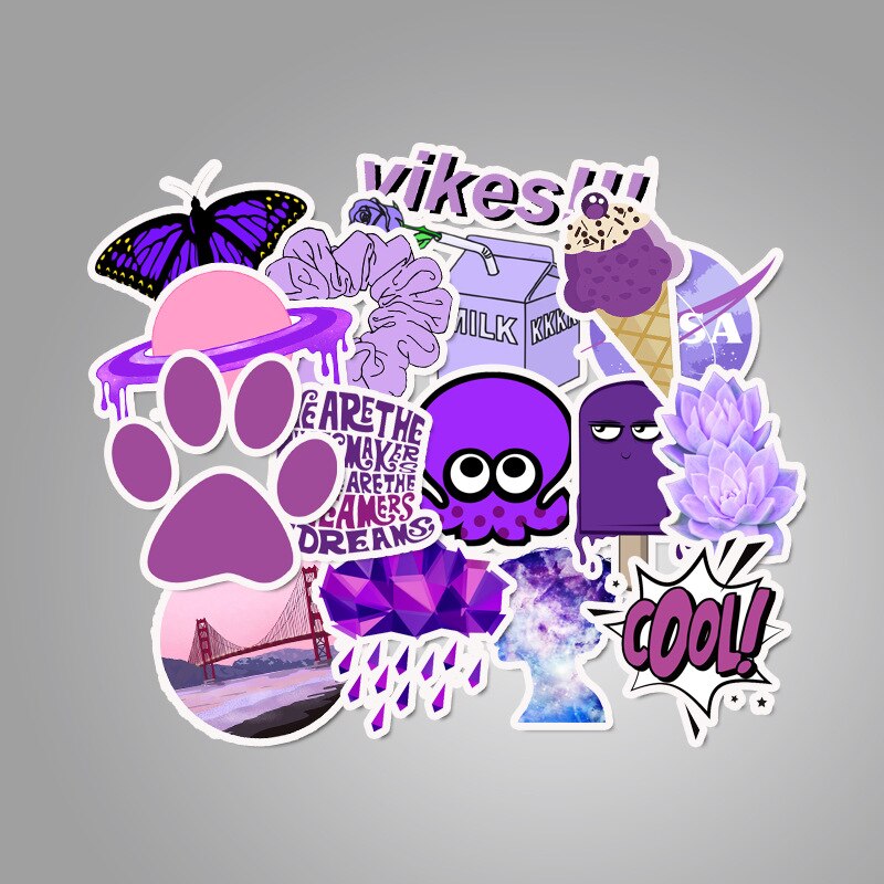 50pcs Cartoon Vsco Girls Stickers Purple Sticker Kids Decals for DIY Car Laptop PC Guitar Notebook Luggage Skateboard Decoration