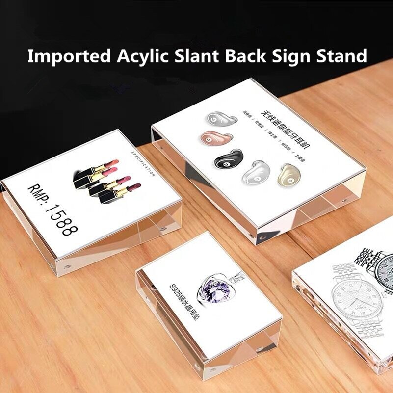 A4 Tabletop Beveled Square Acrylic Sign Holder Stand Mobile Cellphone Price Tag Advertising Picture Display Stand Frame