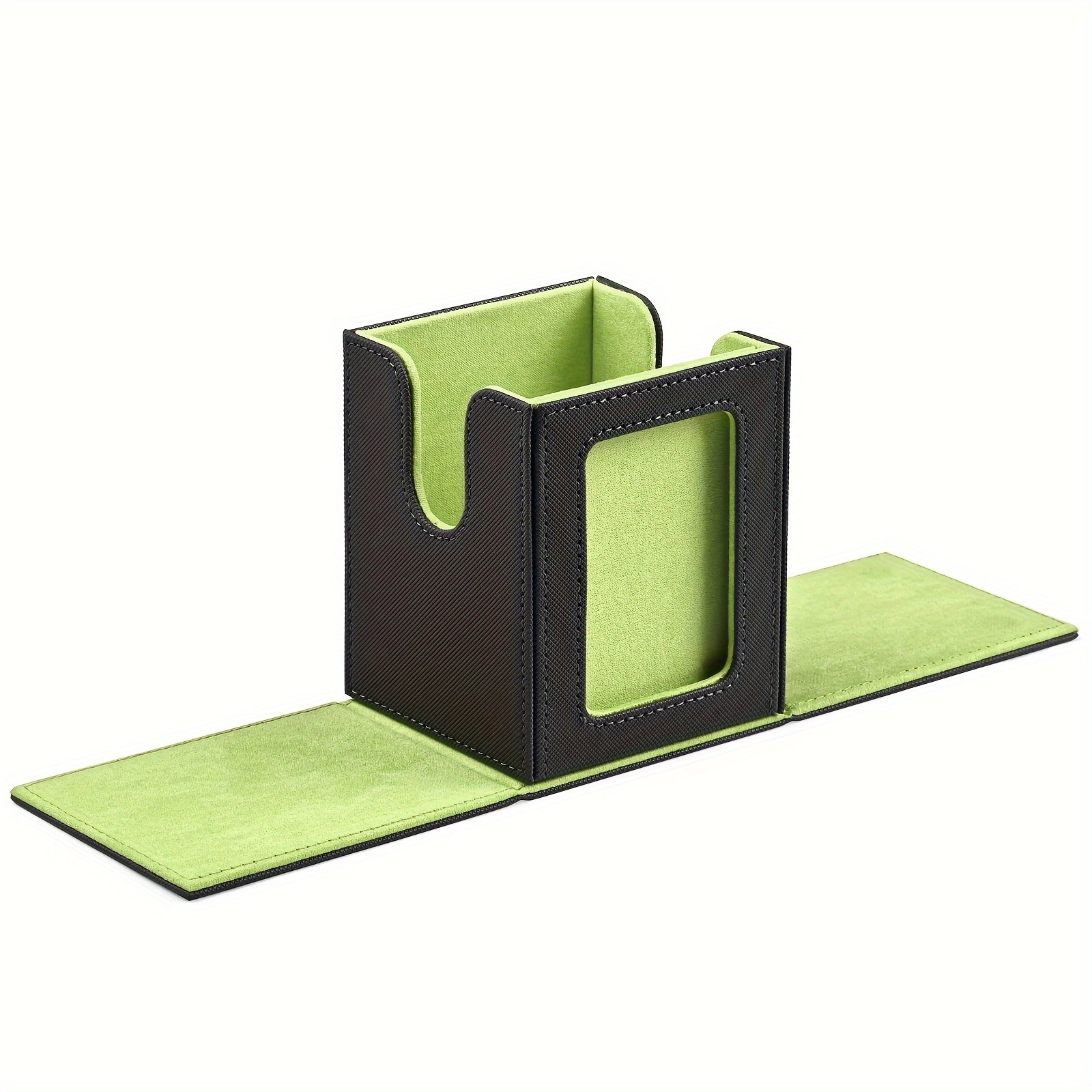 Card Deck Box with Display Window,Trading Card Storage Case,Holds 120+ Single Sleeved Cards,PU Leather Card Box for TCG Card: green