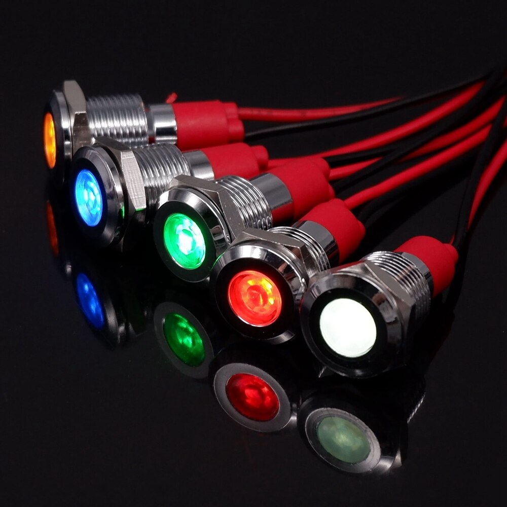 1PC 10mm Indicator Light LED Metal Signal Lamp 3V 5V 6V 12V 24V 220V Red Yellow Blue Green White Highlight Dustproof