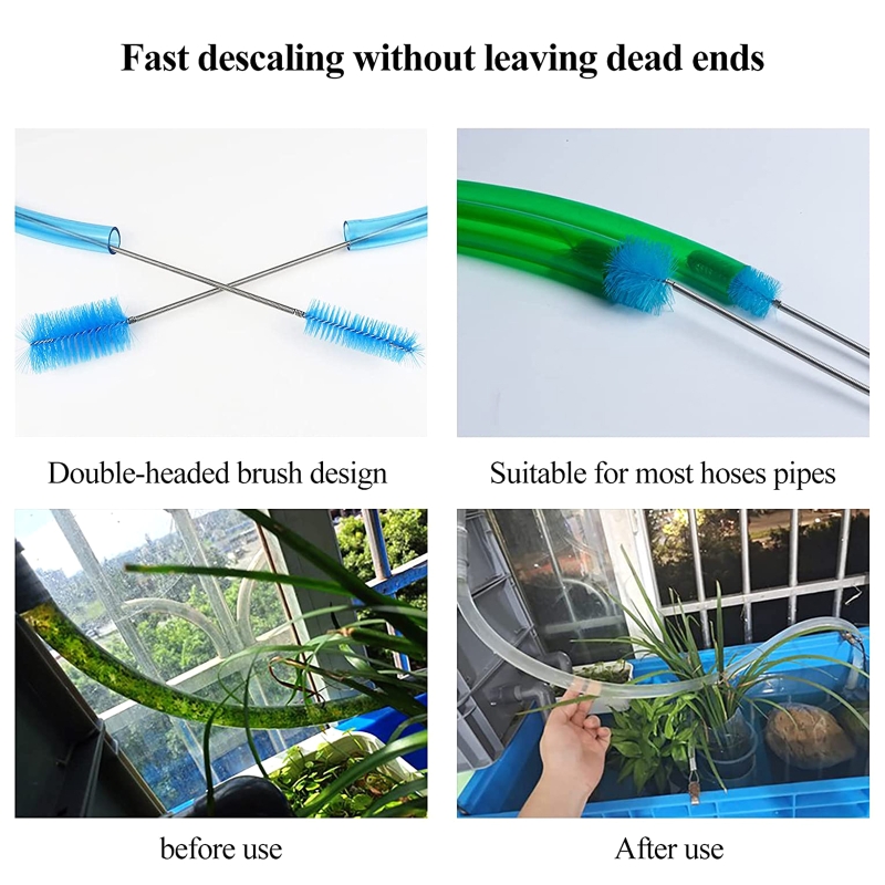 Spazzola per pulizia tubi flessibili setole in nylon a doppia estremità spazzole per filtri per acquari spazzola per pulizia tubi lunghi in acciaio inossidabile