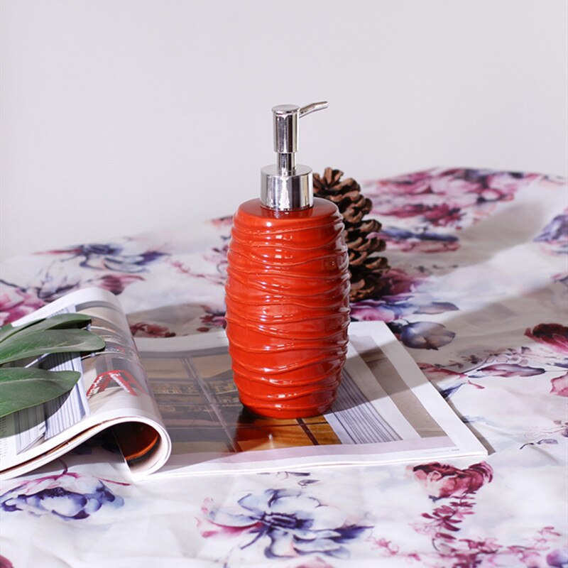 Ceramics Red Liquid Soap Bottle Container Hotel Hand Soap Dispenser Bottle Bathroom Accessories Wristband Hand Dispenser