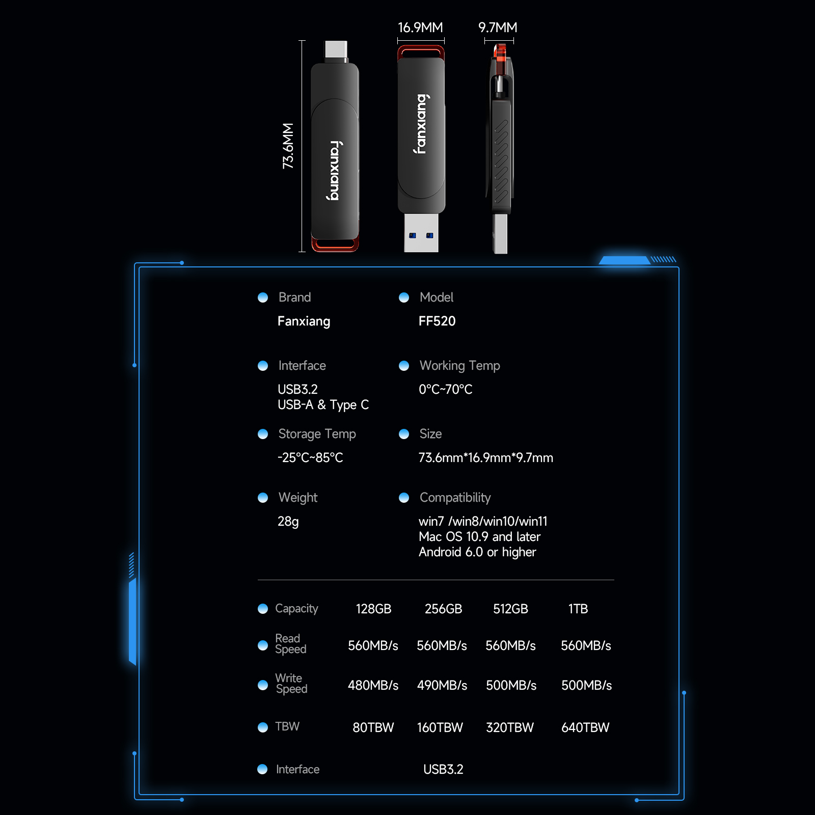 Fanxiang  f520 560mb/ , dysk ssd, 256gb 3.2, dysk flash 512gb typu 1 2 in szybki dysk flash do laptopa i telefonu