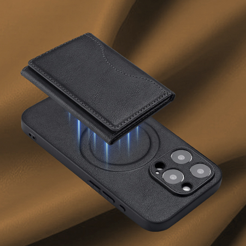 Bolsa carteira de couro magnética para iphone 17 16 15 pro max titular do cartão bolsa de telefone capa protetora com três dobras sacos magnéticos