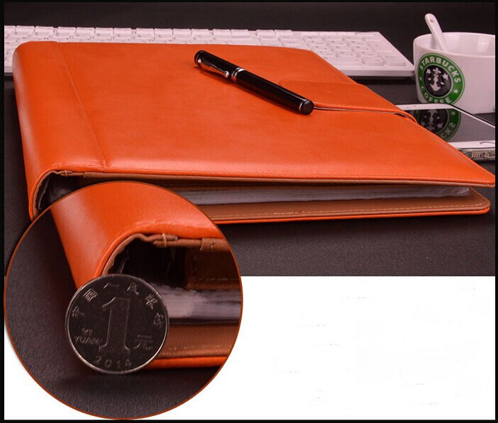 Classeur à anneaux a4 en cuir PU avec classeur-orange/marron/noir