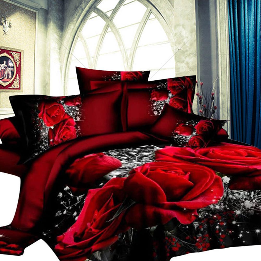 Glorystar 4 st 3d stora röda rosor blommiga sängkläder set bröllop påslakan örngott örngott sängset