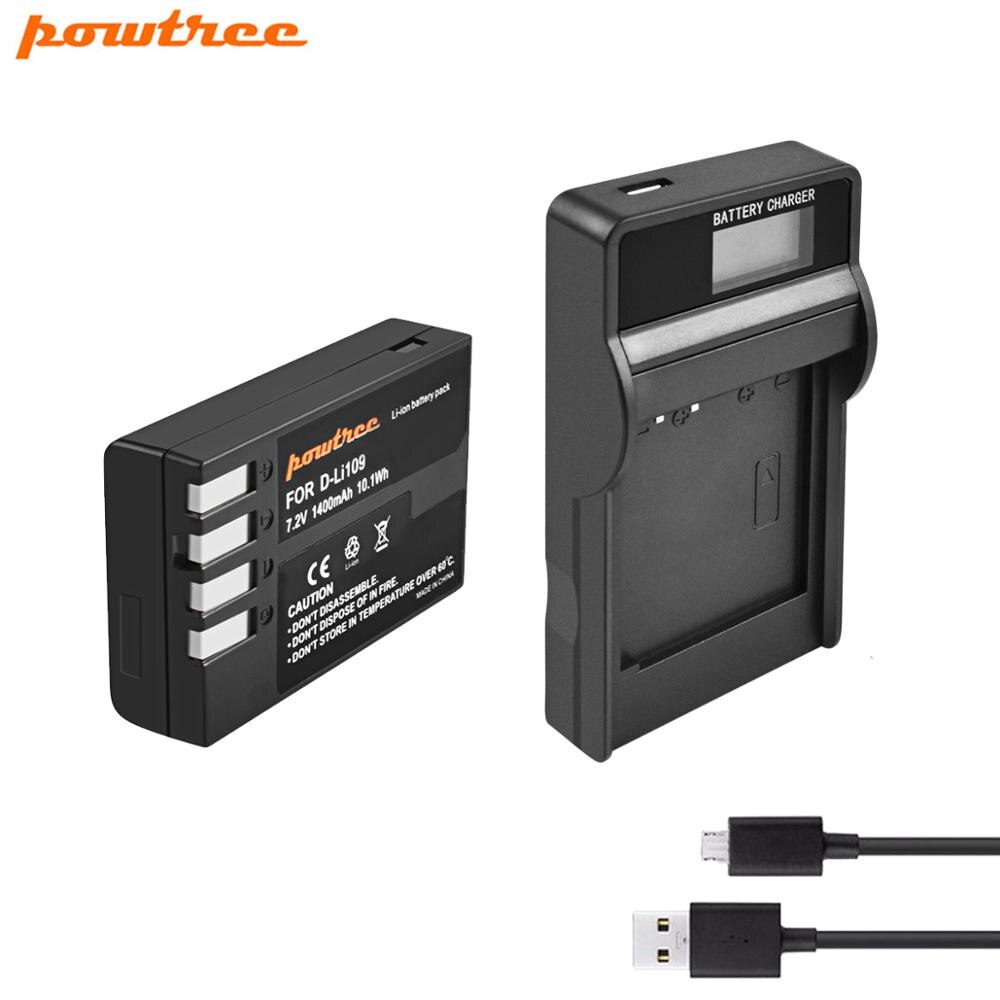Powtree para Pentax 7,2 V 1400mAh D-Li109 DLi109 DLi 109 batería + LCD cargador para K30 K50 K-30 K-50 K500 K-500 K-S1 KS1 K-S2 KS2: 1X Battery Charger