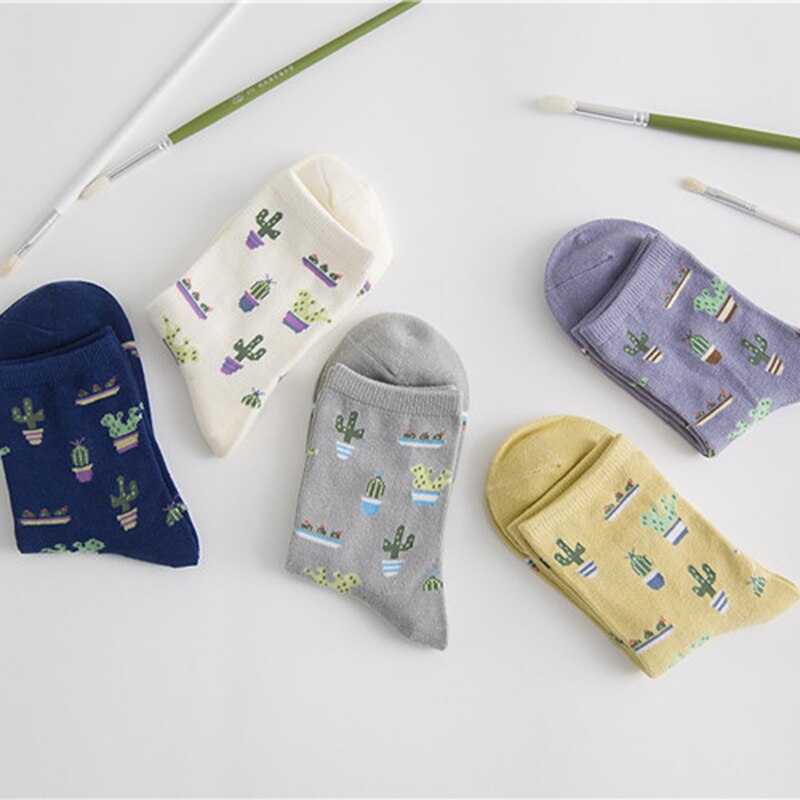 HENGSONG-Calcetines de algodón con de Cactus para mujer, calcetín cómodo, bonito, para deporte de abrigo