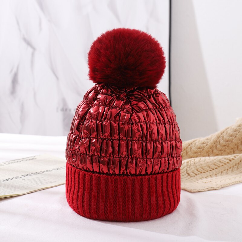 Cntang hoed voor dames, warme wintermutsen, donsmutsen, imitatie konijnenbont pompon, reflecterende mutsen, dames casual pet