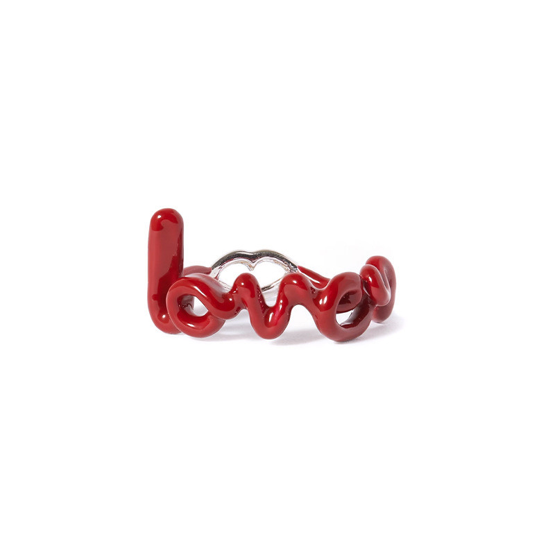 Glowshe Trend Copper Dripping Oil Lip Letter Ring Birthday Party Jewelry Girl's Cute Accessories: 8 / Lemon yellow