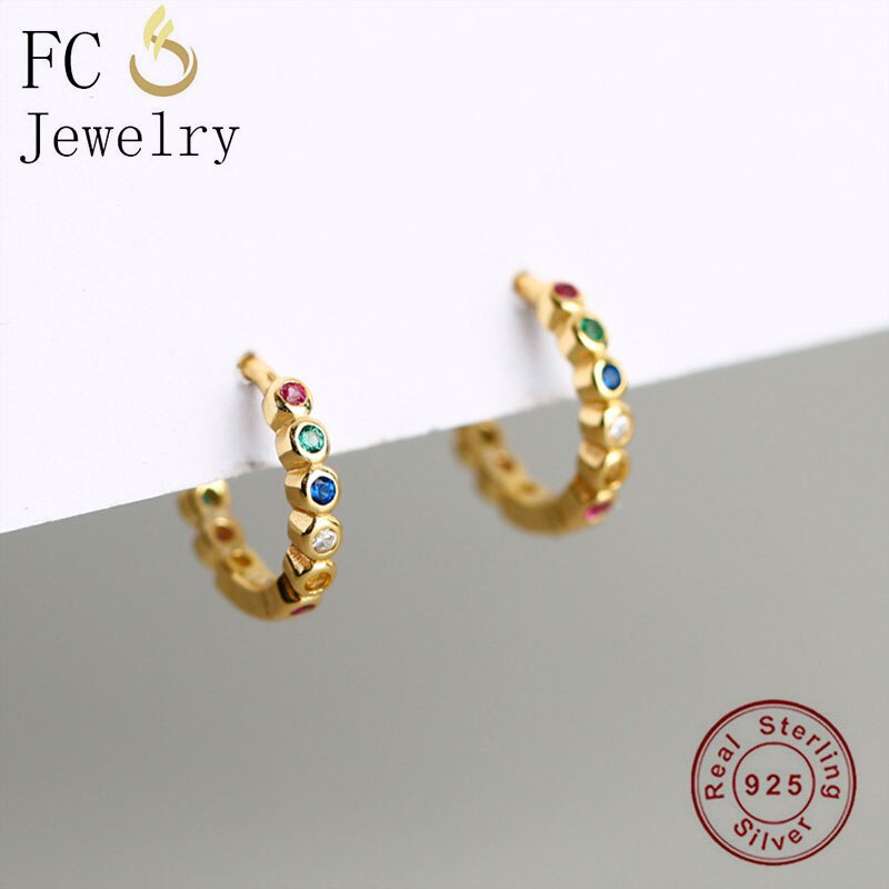 Fc Sieraden 925 Zilver Goud Kleur Blauw Groen Crystal Bead Hanger Piercing Hoop Earring Pendientes Voor Vrouwen Party Wedding