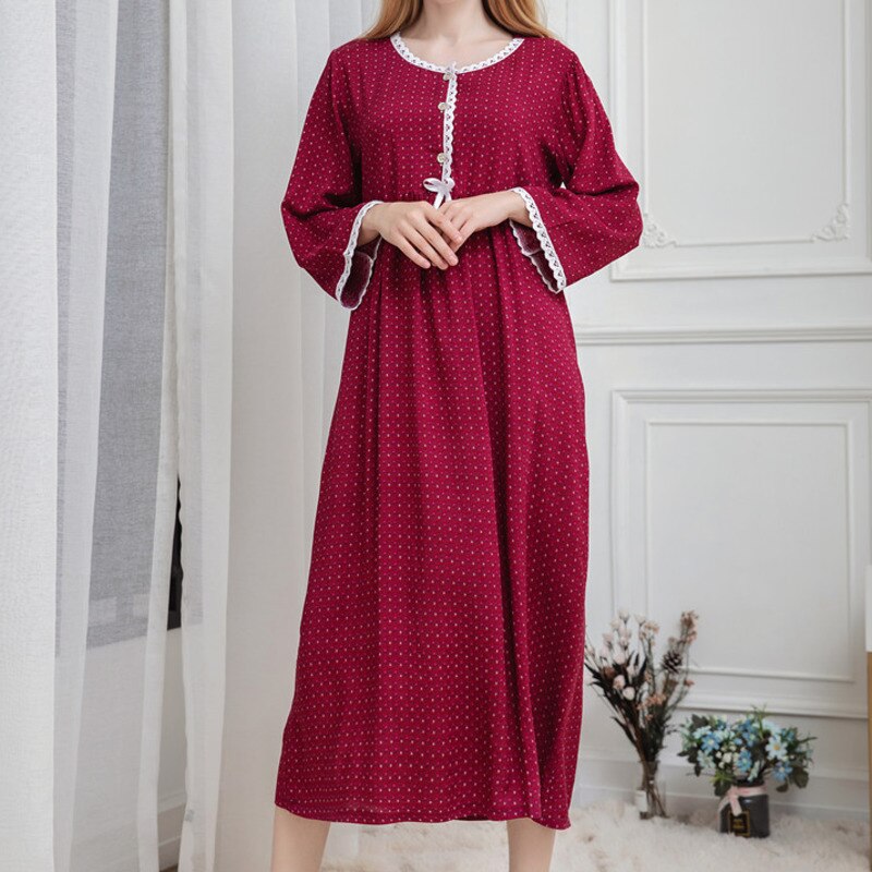 Lente Sleepdress Vrouwen Katoen Lange Mouw Losse Nachtjapon Ademend Zachte Homewear Nachtkleding Nachthemd Lange Thuis Kleding Vrouwen