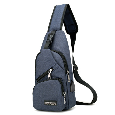 ASSEZSAC trou de chargement USB hommes femmes casual toile sac de poitrine unisexe sac à bandoulière sac Messenger sac Corssbody: blue
