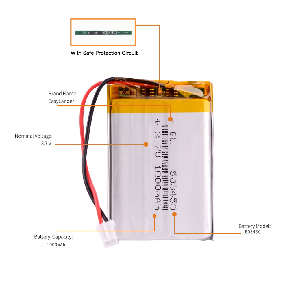 Jst PH2.0 2pin 3.7V 1000Mah 503450 Lithium Polymer Lipo Oplaadbare Batterij PS4 Goud Draadloze Headset Ps3 Controllers