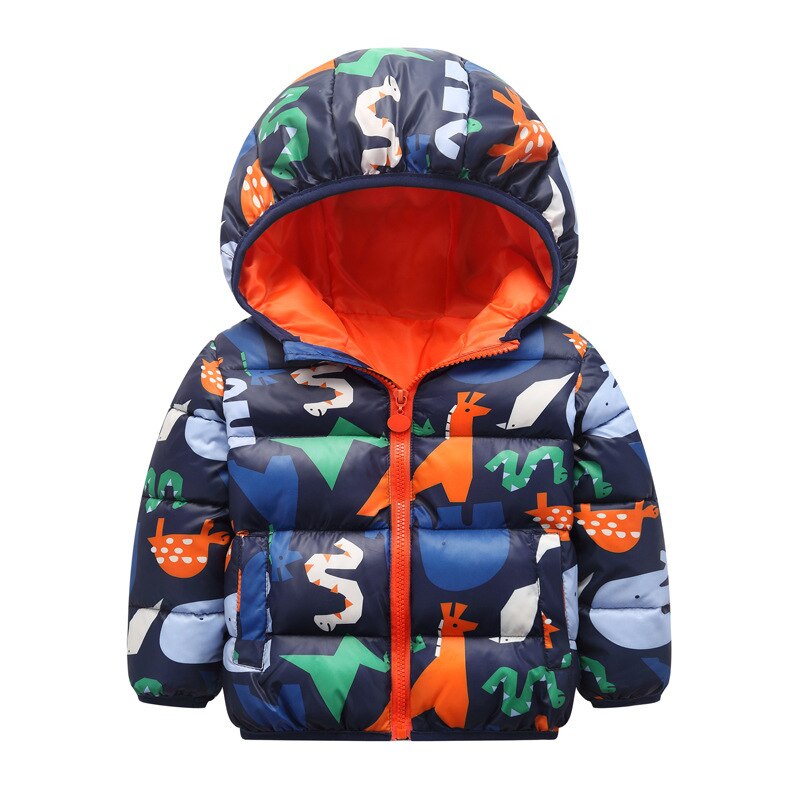 Jackets For Boys Down jacket for girl Hooded warm pink blue Cartoon pattern cotton coat 2-6T