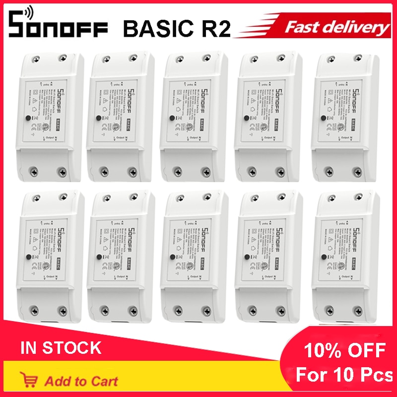 1/10Pieces Sonoff Basic R2 Wifi DIY Smart Wireless Remote Universal Switch Light Controller Module Work With Alexa Google Home