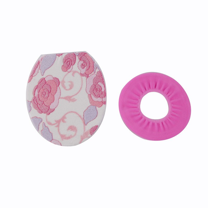 Twee Stukken Sets Katoen Linter Toilet Seat Cover en Tapijt Washroom Set decoratieve wc stoelhoezen deksels Promoties: Rose