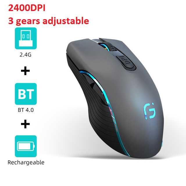VicTsing-ratón inalámbrico X9 2,4G, accesorio con Bluetooth 5,0, recargable, 4000DPI, ajustable, ultrafino, silencioso, ergonómico, para ordenador portátil y PC: 2400DPI Gray