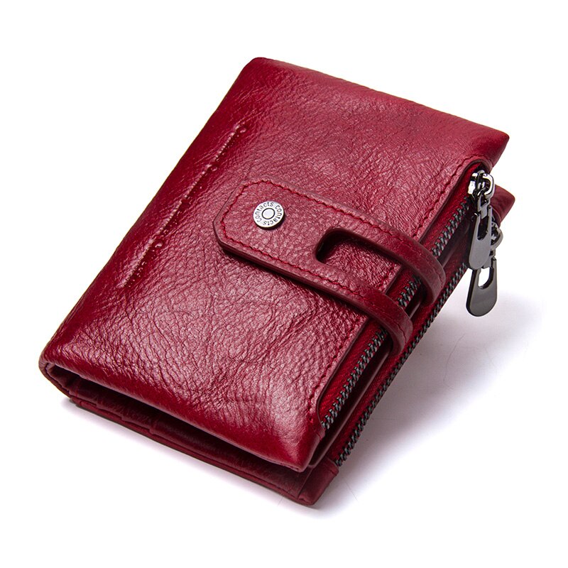 Contacts genuine leather small wallet women short card holder wallets for women hasp female coin purse portfel damski: red